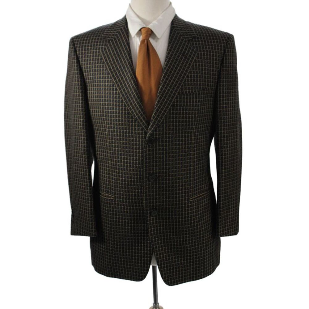 Pal Zileri Mens Black Check Virgin Wool Blazer Button Collared Size 40